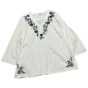 J. JILL Women's Medium Embroidered V-Neck Tunic Top Stretch